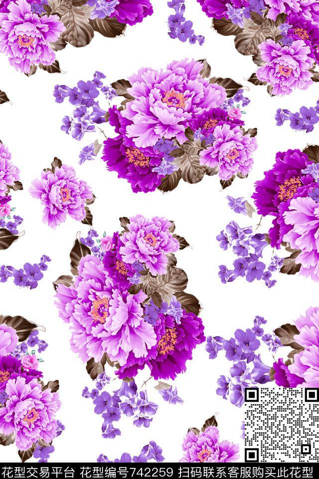 大花花朵花卉数码印花华亿平台下载（图片编号: 742259） - 瓦栏（Walan）