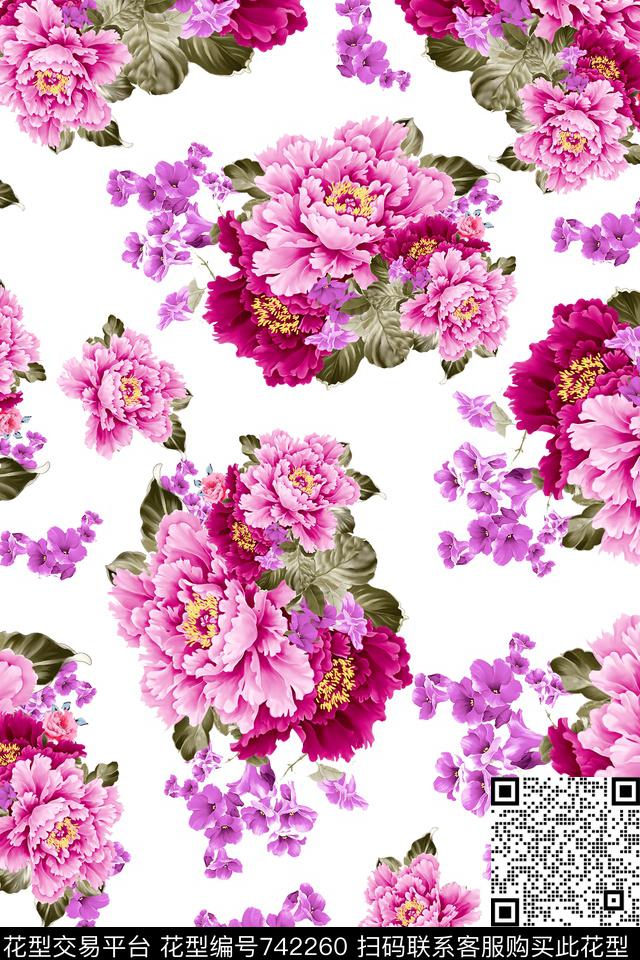 大花花朵花卉数码印花华亿平台下载（图片编号: 742260） - 瓦栏（Walan）