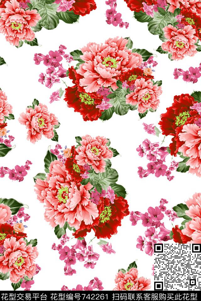 大花花朵花卉数码印花华亿平台下载（图片编号: 742261） - 瓦栏（Walan）