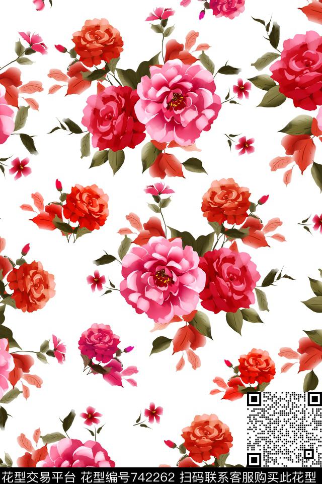 大花花朵花卉数码印花华亿平台下载（图片编号: 742262） - 瓦栏（Walan）