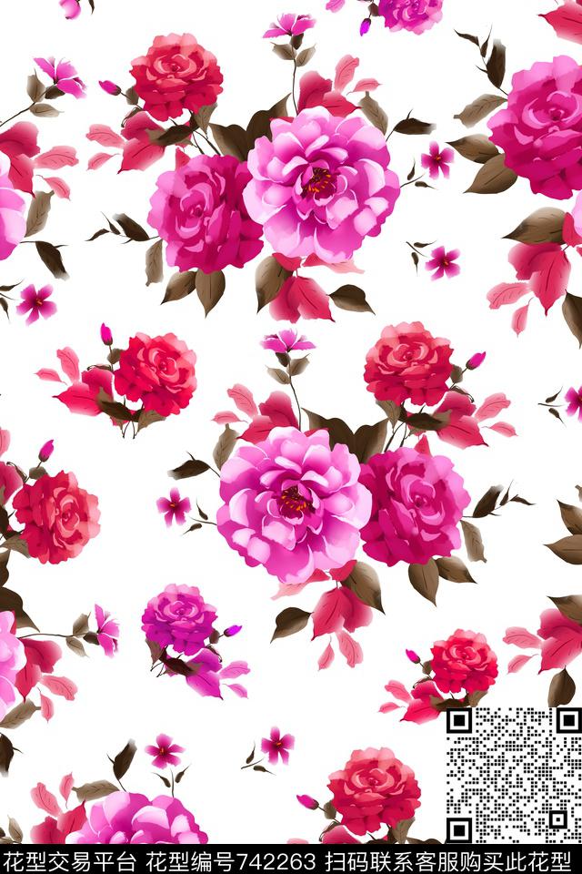 大花花朵花卉数码印花华亿平台下载（图片编号: 742263） - 瓦栏（Walan）