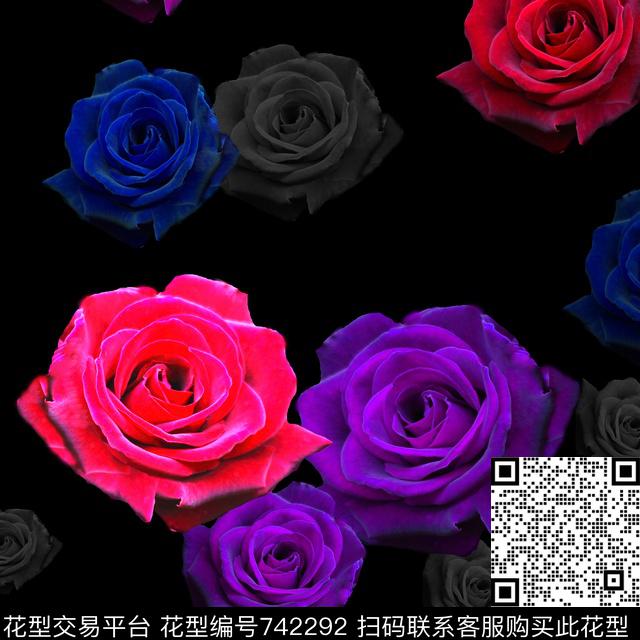 玫瑰花卉数码印花华亿平台下载（图片编号: 742292） - 瓦栏（Walan）
