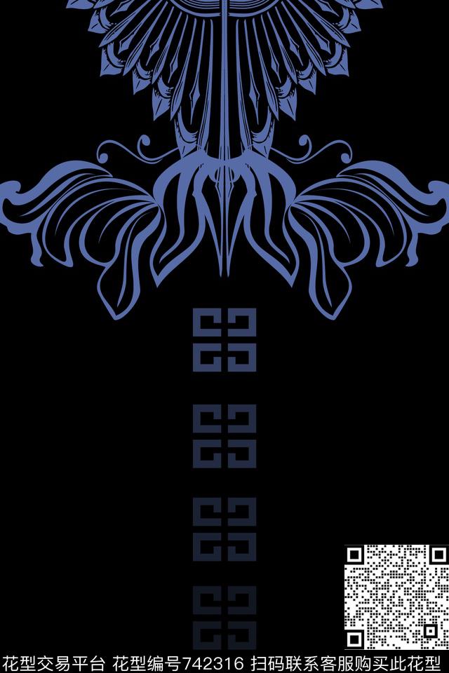 中国风定位单色数码印花华亿平台下载（图片编号: 742316） - 瓦栏（Walan）