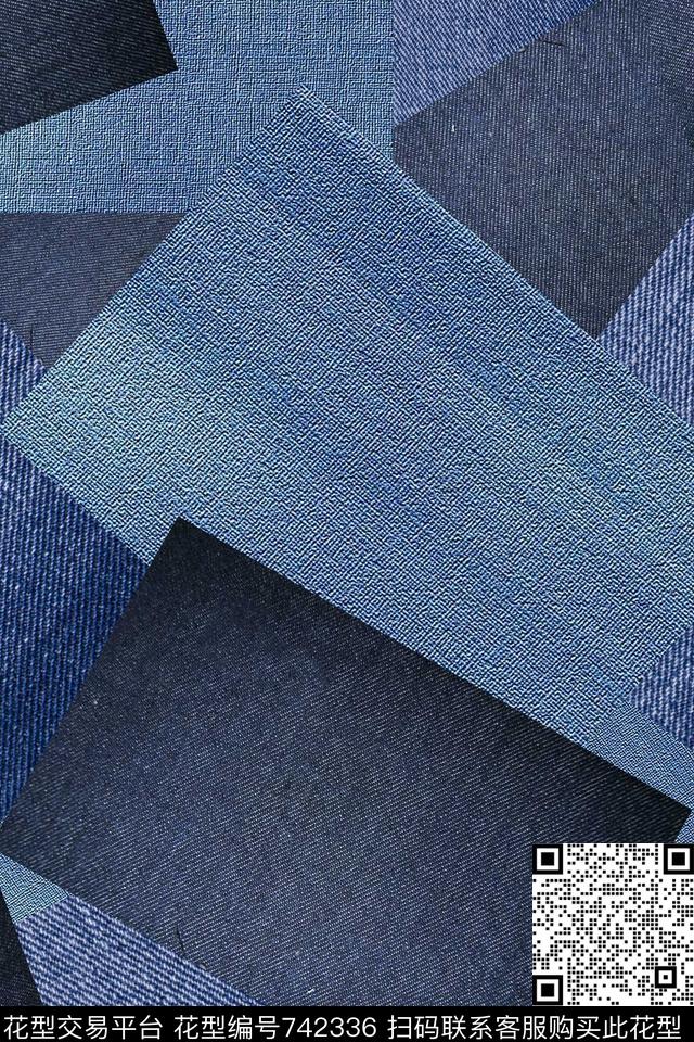 几何牛仔拼接数码印花华亿平台下载（图片编号: 742336） - 瓦栏（Walan）