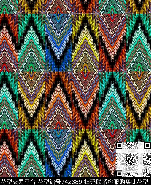 时尚大方抽象纹理数码印花华亿平台下载（图片编号: 742389） - 瓦栏（Walan）