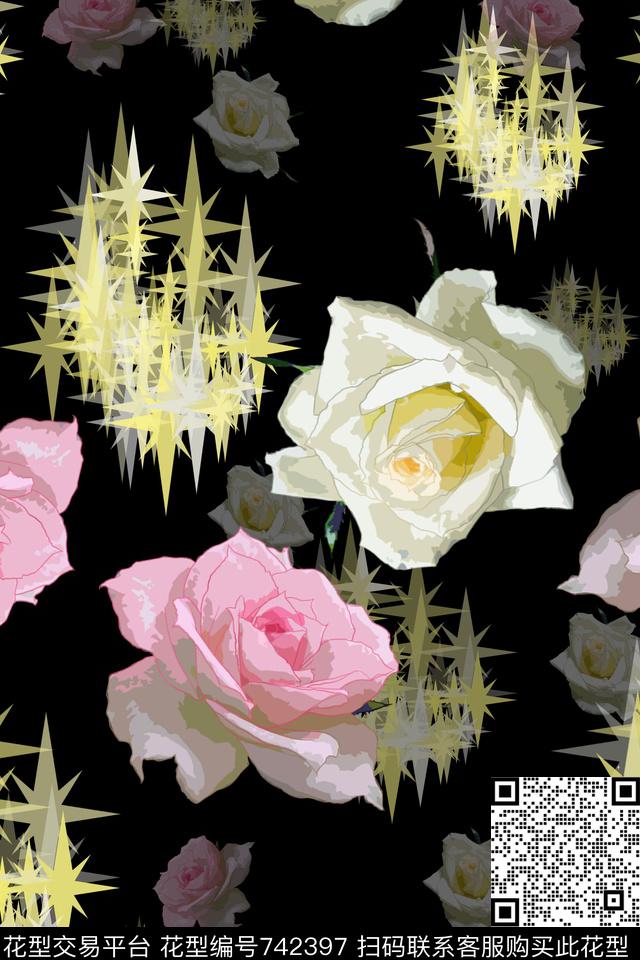 花卉玫瑰数码印花华亿平台下载（图片编号: 742397） - 瓦栏（Walan）
