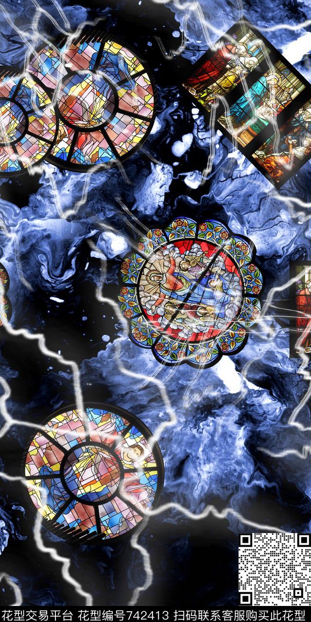 复古闪电抽象数码印花华亿平台下载（图片编号: 742413） - 瓦栏（Walan）