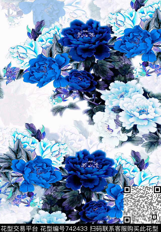 花卉女装中国风数码印花华亿平台下载（图片编号: 742433） - 瓦栏（Walan）