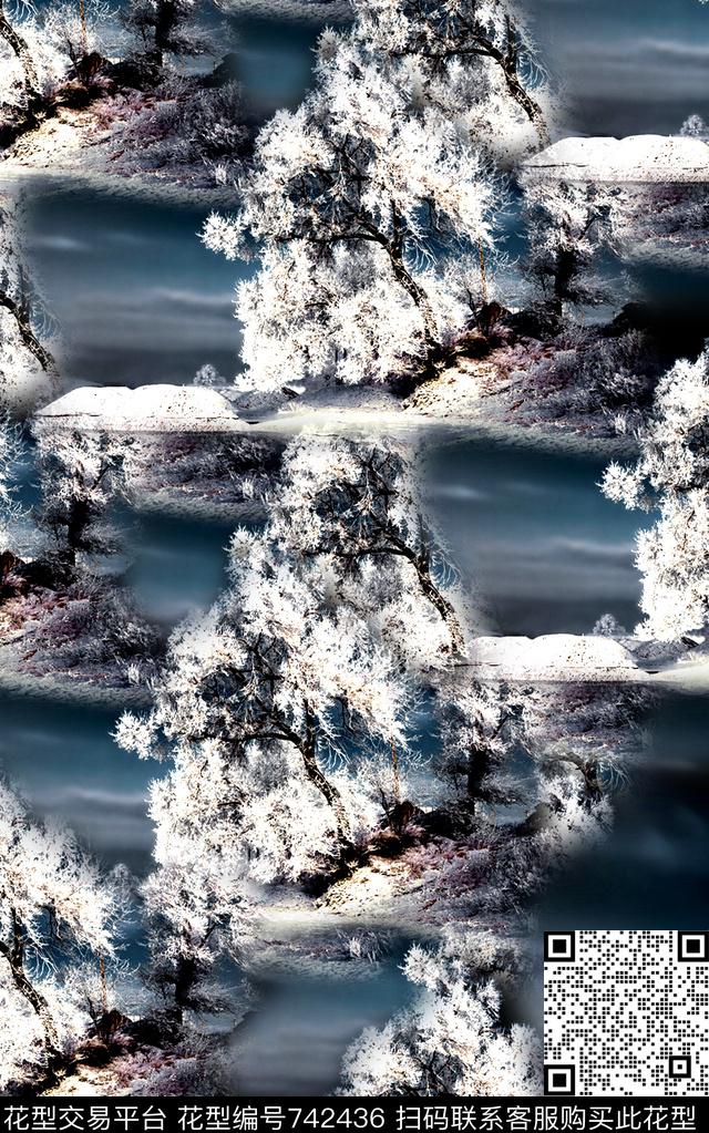 抽象手绘水彩画植物树数码印花时尚潮流男装夹克外套卫衣T恤印花欧美复古大牌印花数码印花华亿平台下载（图片编号: 742436） - 瓦栏（Walan）