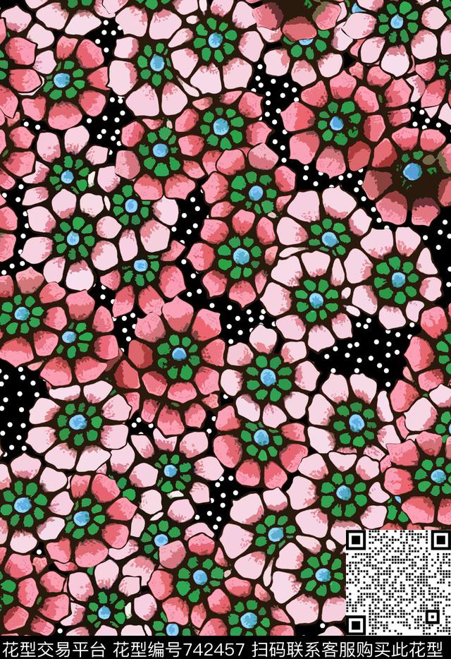 不定位丝巾女装家纺时尚。花卉传统印花华亿平台下载（图片编号: 742457） - 瓦栏（Walan）