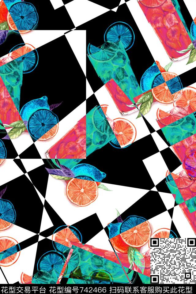 饮料水果趣味数码印花华亿平台下载（图片编号: 742466） - 瓦栏（Walan）