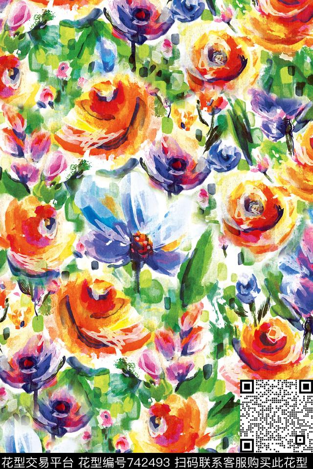 曼陀罗乱花花朵数码印花华亿平台下载（图片编号: 742493） - 瓦栏（Walan）
