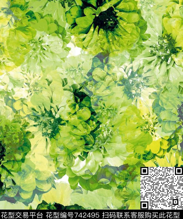 花瓣乱花大花数码印花华亿平台下载（图片编号: 742495） - 瓦栏（Walan）