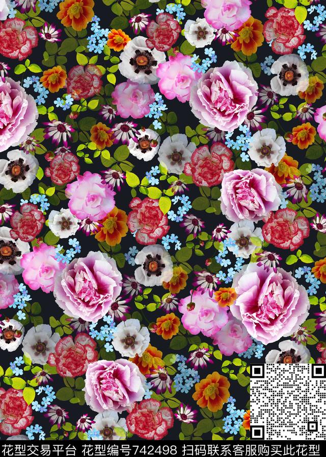 康乃馨水仙花小碎花数码印花华亿平台下载（图片编号: 742498） - 瓦栏（Walan）