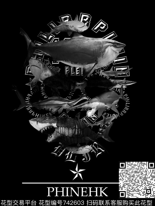 鲨鱼骷髅头PP数码印花华亿平台下载（图片编号: 742603） - 瓦栏（Walan）