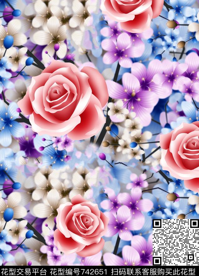 桃花源时尚女装连衣裙手绘时尚花鸟VIP特区数码印花华亿平台下载（图片编号: 742651） - 瓦栏（Walan）