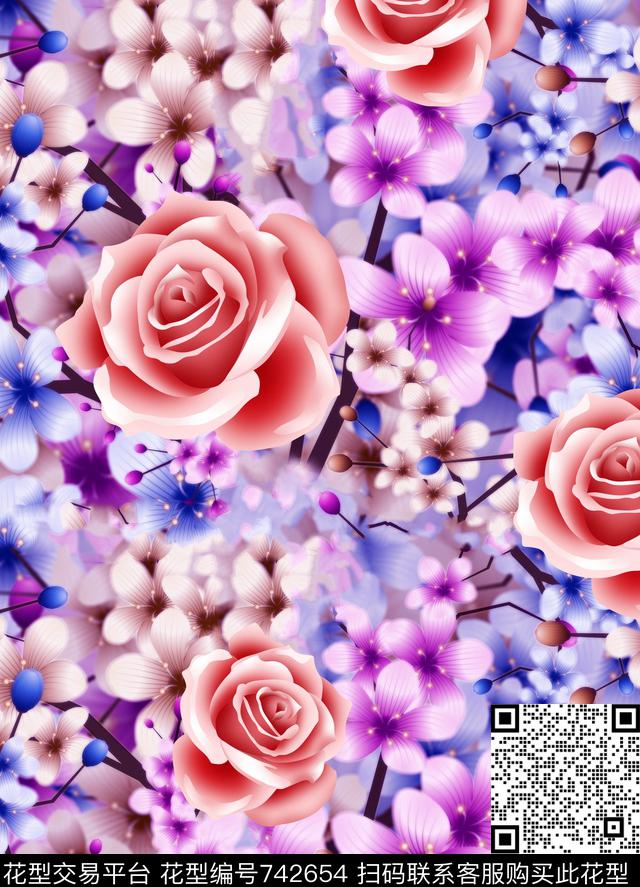 桃花源时尚女装连衣裙手绘时尚花鸟VIP特区数码印花华亿平台下载（图片编号: 742654） - 瓦栏（Walan）