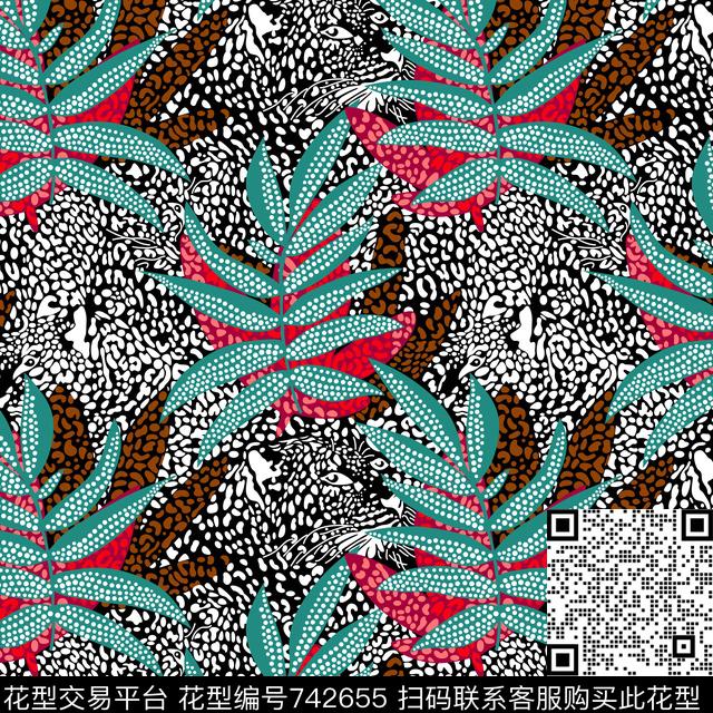 树叶豹纹动物纹传统印花华亿平台下载（图片编号: 742655） - 瓦栏（Walan）