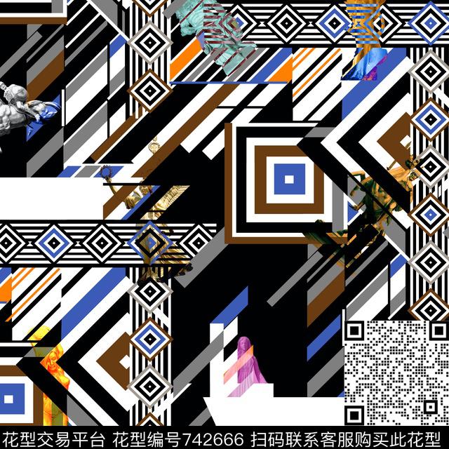 几何图形格子雕塑数码印花华亿平台下载（图片编号: 742666） - 瓦栏（Walan）