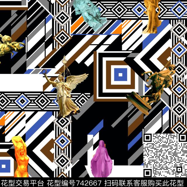 几何图形格子雕塑数码印花华亿平台下载（图片编号: 742667） - 瓦栏（Walan）