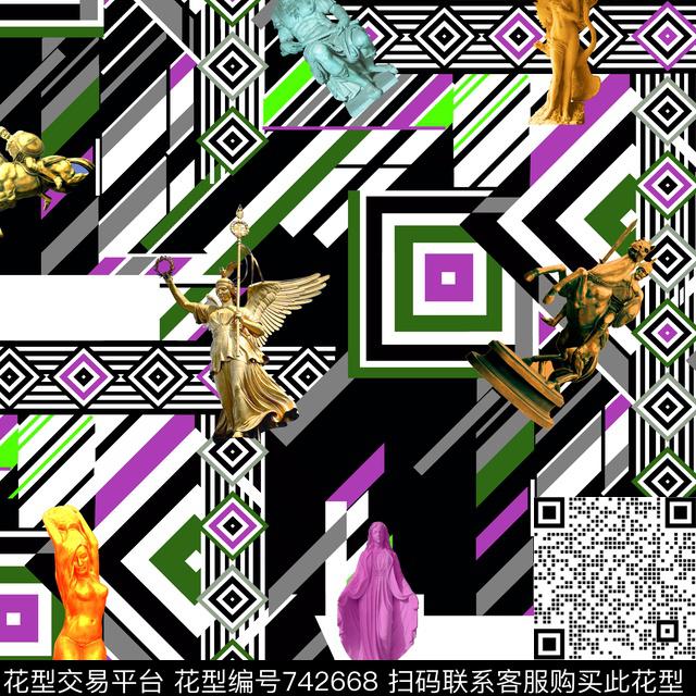 几何图形格子雕塑数码印花华亿平台下载（图片编号: 742668） - 瓦栏（Walan）