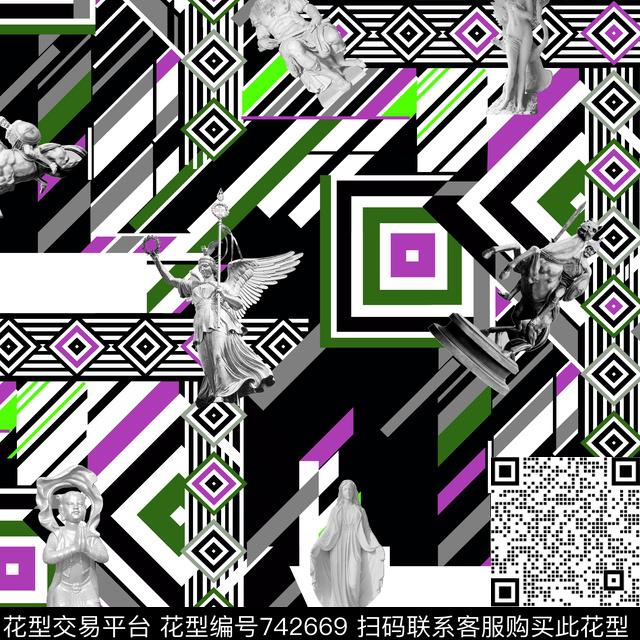 几何图形格子雕塑数码印花华亿平台下载（图片编号: 742669） - 瓦栏（Walan）