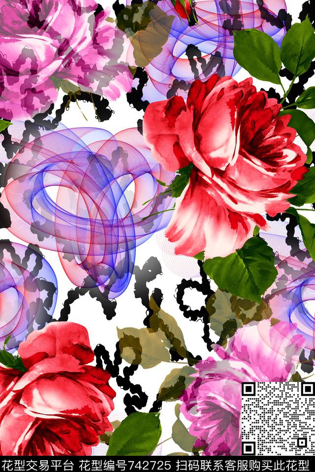 传统花卉暗花渐变色数码印花华亿平台下载（图片编号: 742725） - 瓦栏（Walan）