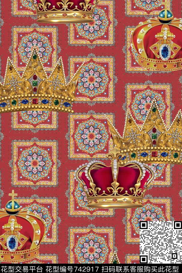 几何皇冠宝石数码印花华亿平台下载（图片编号: 742917） - 瓦栏（Walan）