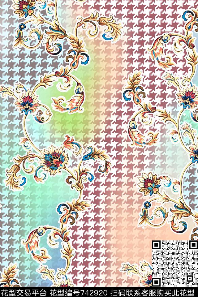 千鸟格几何欧式花纹数码印花华亿平台下载（图片编号: 742920） - 瓦栏（Walan）