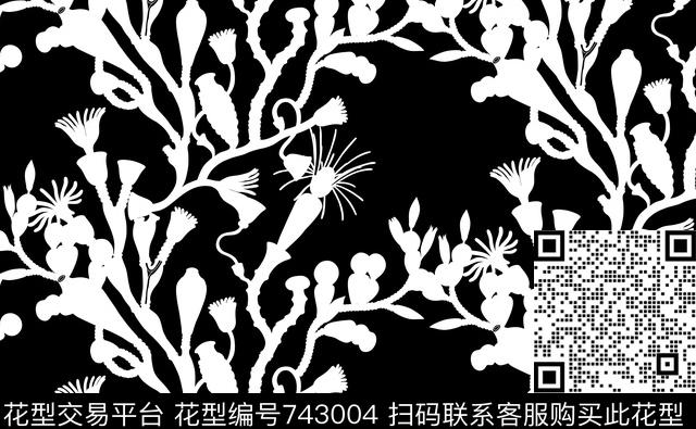 不定位丝巾女装家纺海洋植物剪影传统印花华亿平台下载（图片编号: 743004） - 瓦栏（Walan）