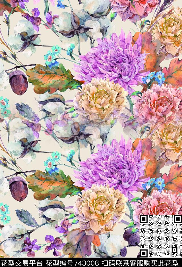 牡丹花瓣花纹数码印花华亿平台下载（图片编号: 743008） - 瓦栏（Walan）