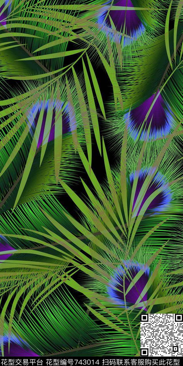 数码动物类羽毛孔雀数码印花华亿平台下载（图片编号: 743014） - 瓦栏（Walan）