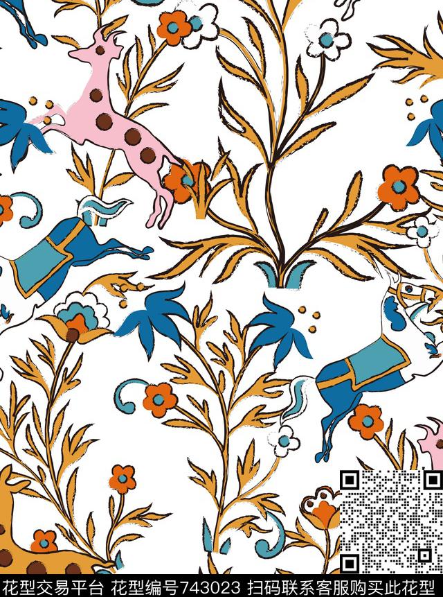 不定位丝巾女装家纺植物动物传统印花华亿平台下载（图片编号: 743023） - 瓦栏（Walan）