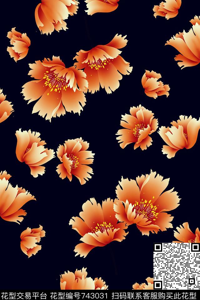 花瓣花朵花卉数码印花华亿平台下载（图片编号: 743031） - 瓦栏（Walan）