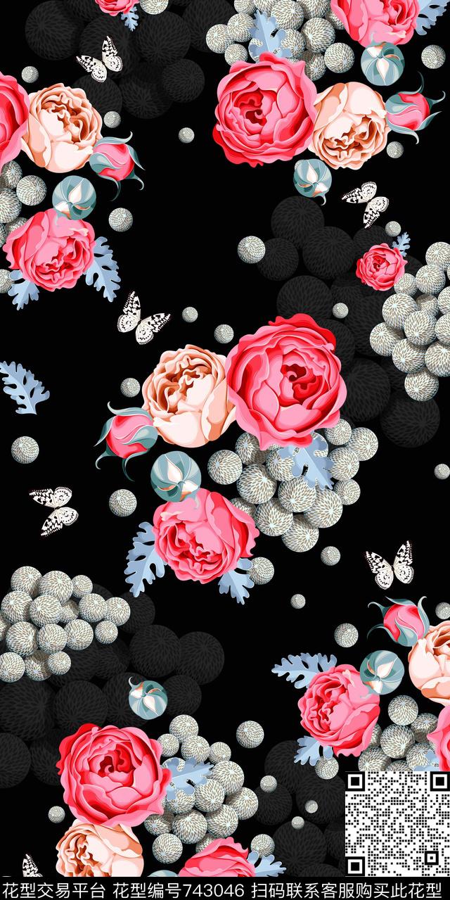 数码水彩花卉数码印花华亿平台下载（图片编号: 743046） - 瓦栏（Walan）