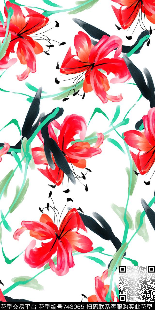 花朵花卉数码印花华亿平台下载（图片编号: 743065） - 瓦栏（Walan）