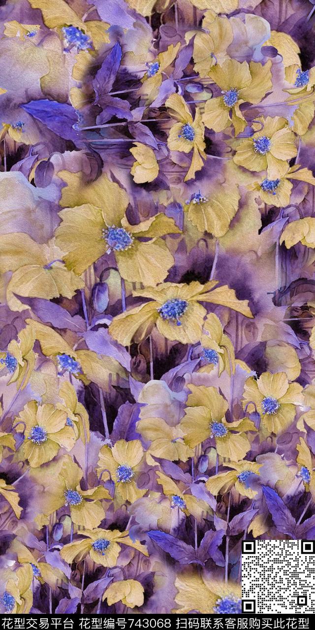 花朵花卉数码印花华亿平台下载（图片编号: 743068） - 瓦栏（Walan）