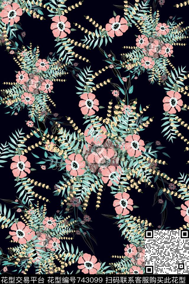 水仙花乱花雏菊数码印花华亿平台下载（图片编号: 743099） - 瓦栏（Walan）