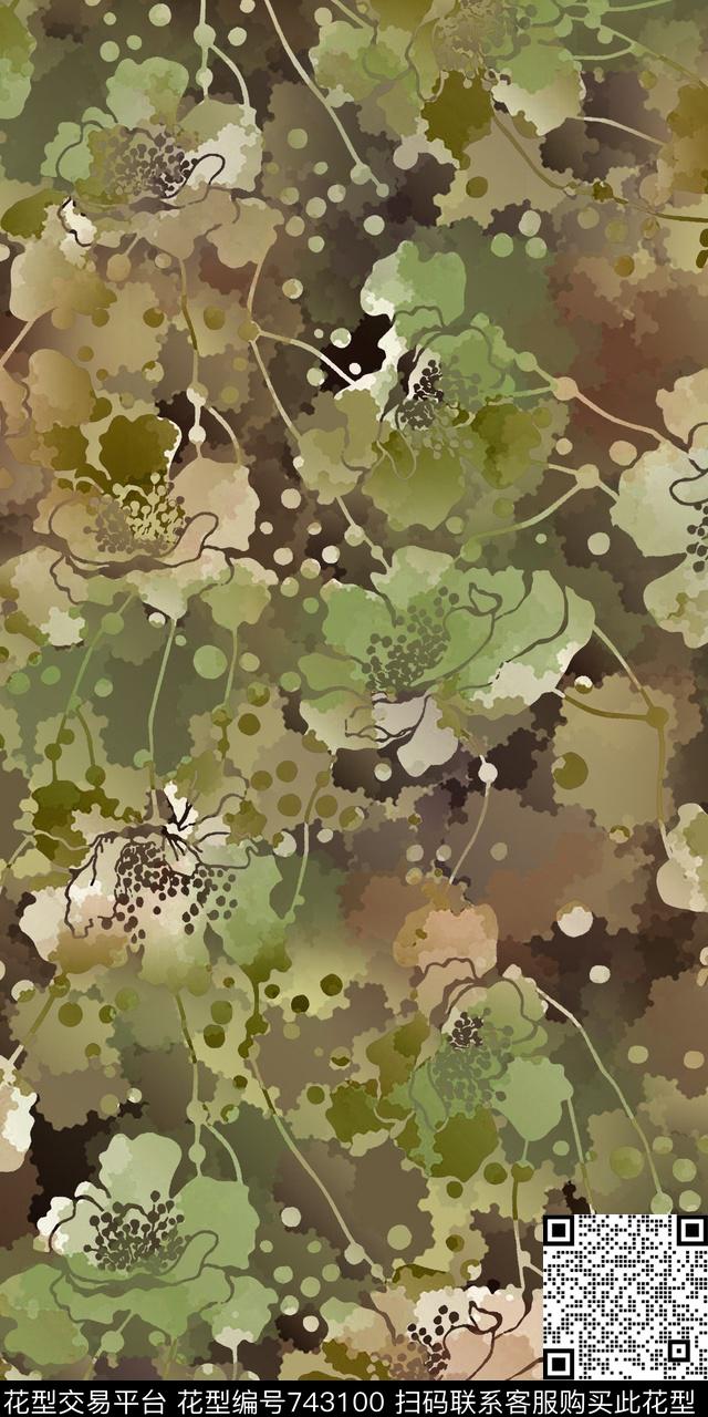 花卉迷彩几何数码印花华亿平台下载（图片编号: 743100） - 瓦栏（Walan）