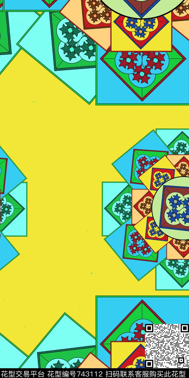 五角星几何传统图案数码印花华亿平台下载（图片编号: 743112） - 瓦栏（Walan）