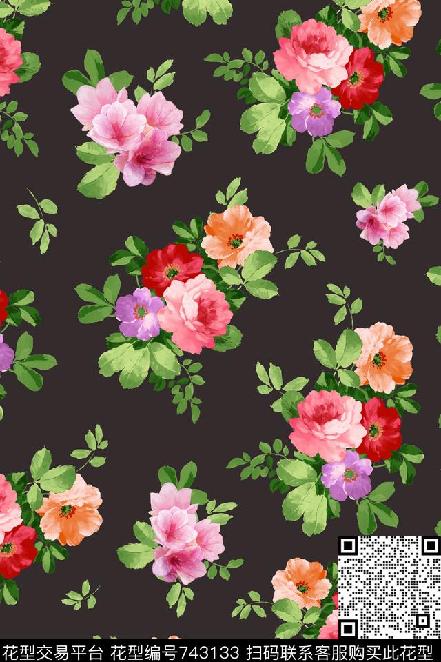 大花花朵花卉数码印花华亿平台下载（图片编号: 743133） - 瓦栏（Walan）