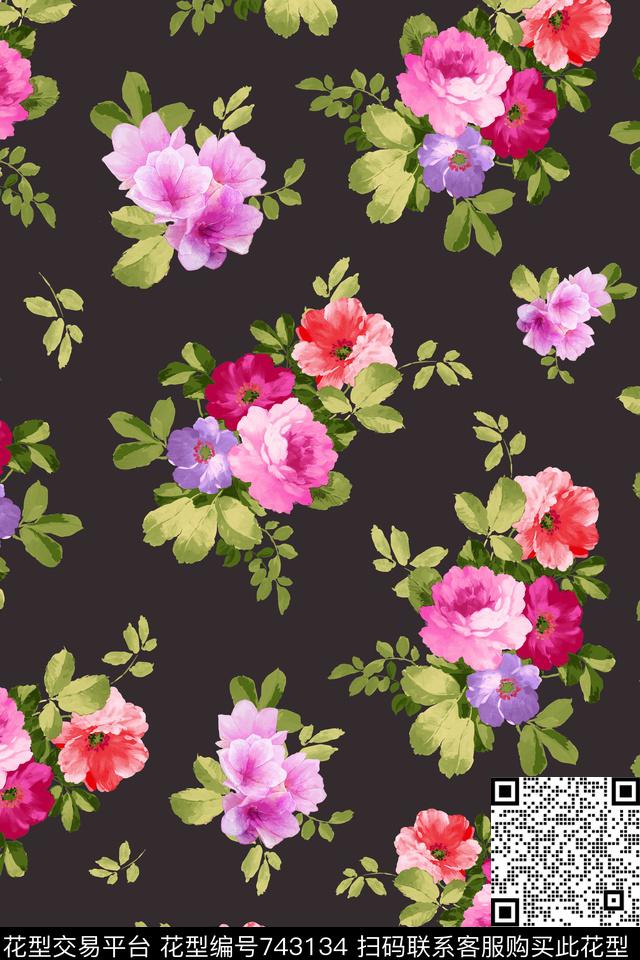 大花花朵花卉数码印花华亿平台下载（图片编号: 743134） - 瓦栏（Walan）