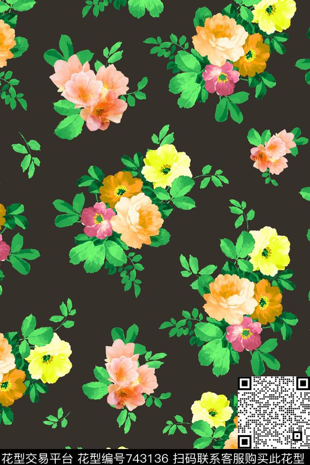 大花花朵花卉数码印花华亿平台下载（图片编号: 743136） - 瓦栏（Walan）