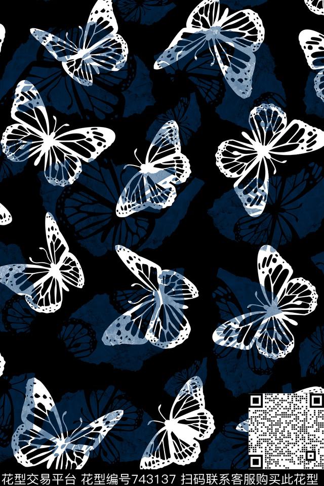 动物纹蝴蝶数码印花华亿平台下载（图片编号: 743137） - 瓦栏（Walan）
