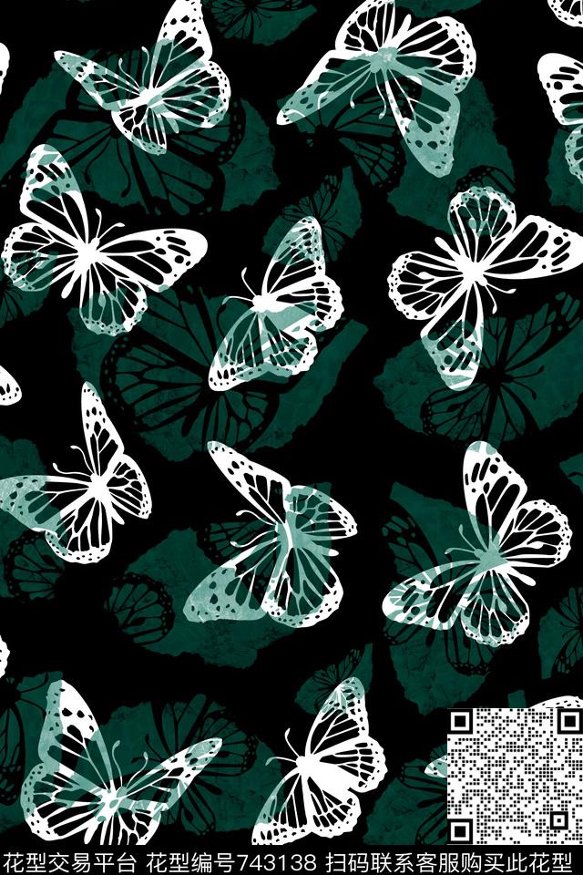 动物纹蝴蝶数码印花华亿平台下载（图片编号: 743138） - 瓦栏（Walan）