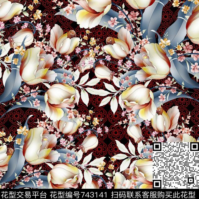 花朵花卉数码印花华亿平台下载（图片编号: 743141） - 瓦栏（Walan）