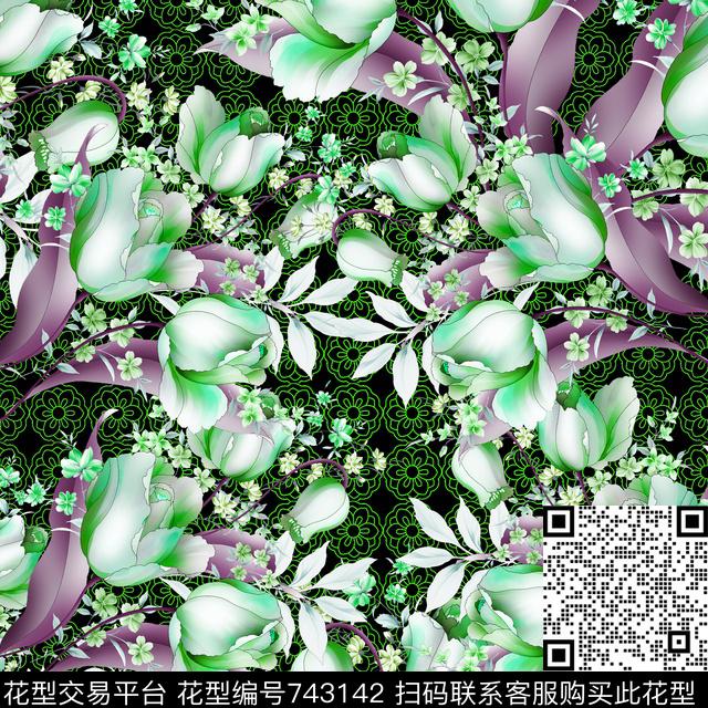 花朵花卉数码印花华亿平台下载（图片编号: 743142） - 瓦栏（Walan）