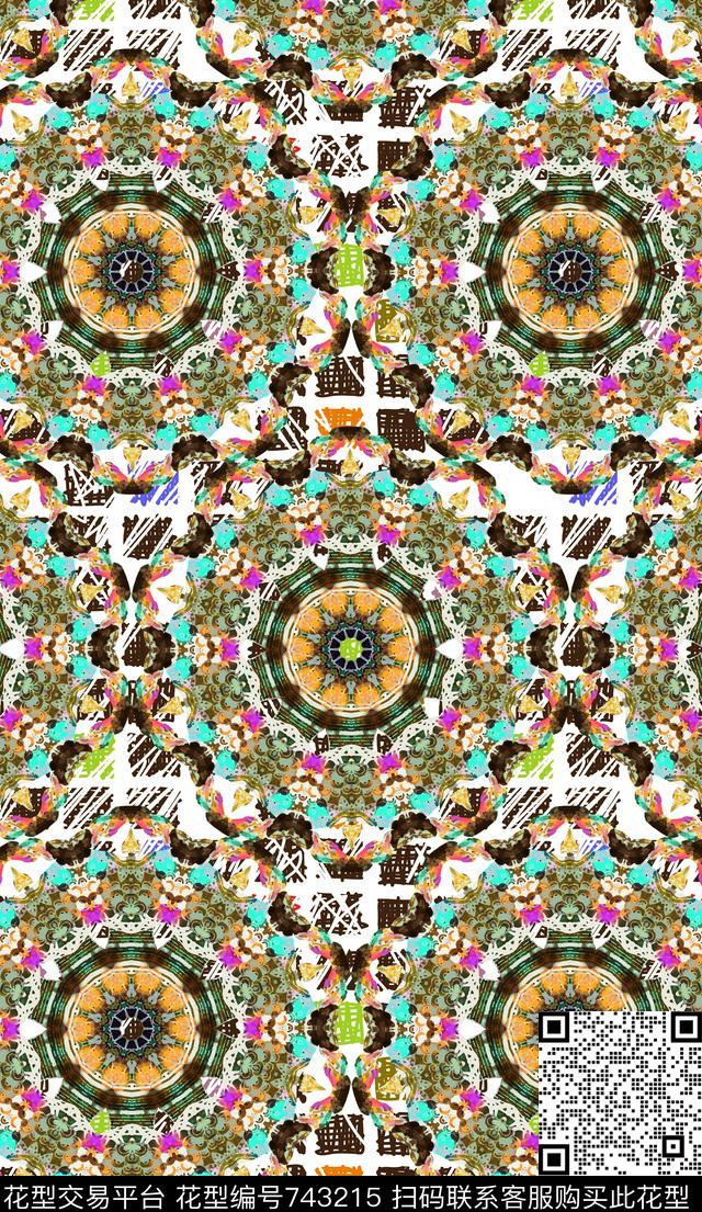 手绘抽象几何数码印花华亿平台下载（图片编号: 743215） - 瓦栏（Walan）