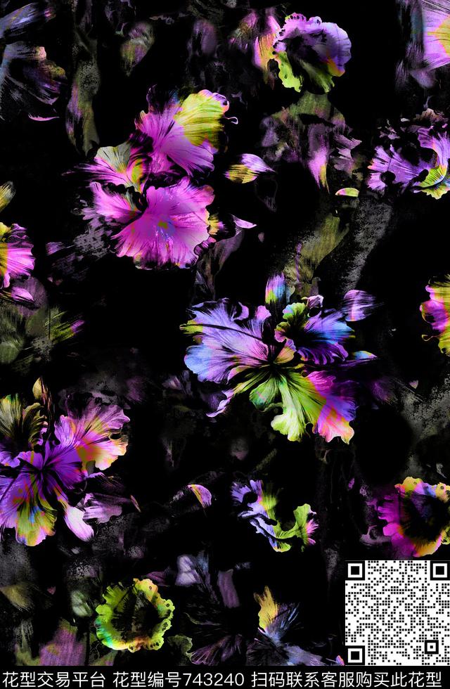 乱花百合玉兰花数码印花华亿平台下载（图片编号: 743240） - 瓦栏（Walan）