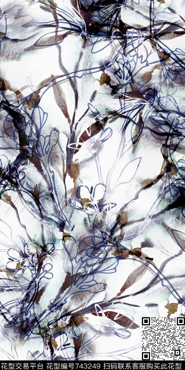 大花花朵花卉数码印花华亿平台下载（图片编号: 743249） - 瓦栏（Walan）